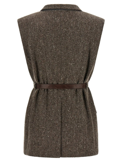 Brunello Cucinelli Brown Virgin Wool Sleeveless Jacket