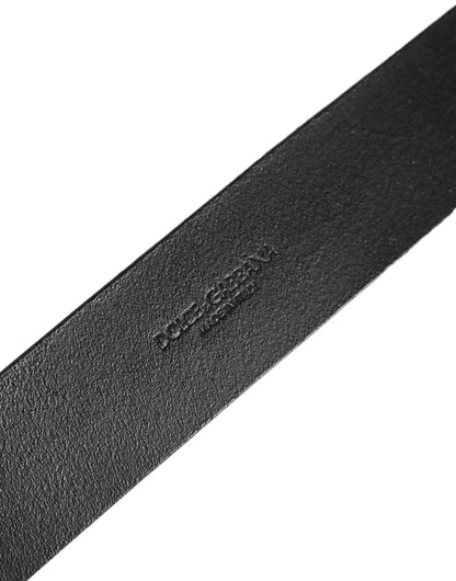 Dolce & Gabbana Black Leather Brushed Metal Buckle Men Belt