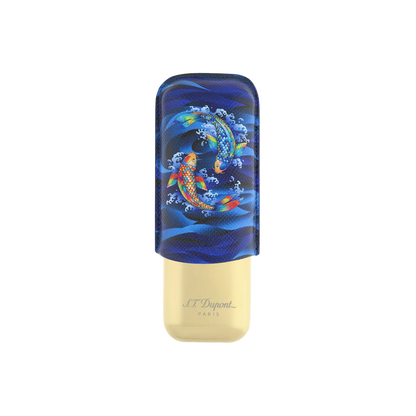 S.T. DUPONT 2 Cigar Case Golden Koi Fish Blue 183497