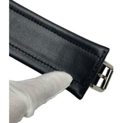 Gucci Interlocking Chain Belt Choker Black Leather Silver