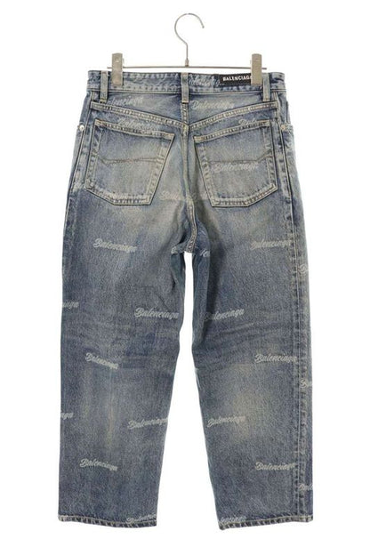 Balenciaga Logo All Over Pattern Button Fly Denim Pants 26 Indigo