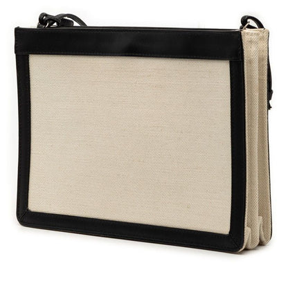 Balenciaga Logo Navy Pochette Crossbody Shoulder Bag Black Ivory Canvas