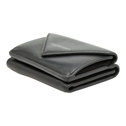 Balenciaga Paper Mini Wallet Trifold Compact Black Leather