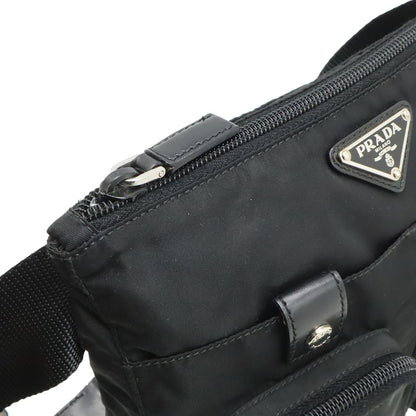 Prada Triangle Logo Belt Bag Waist Pouch Bag Nylon Leather Nero Black Silver