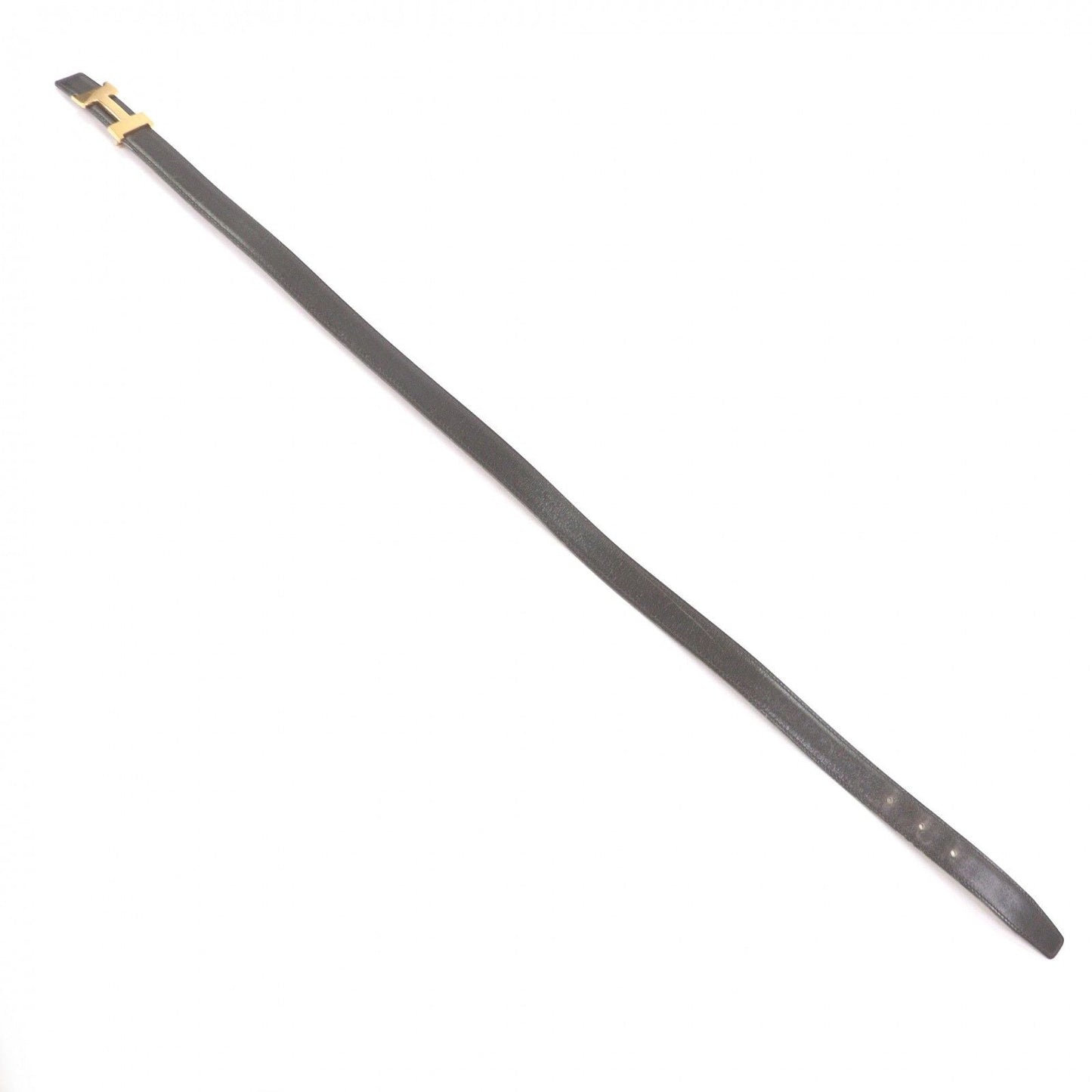 Hermes Vintage Martin Margiela Era Logo Gold Buckle Leather Belt Dark Brown 70