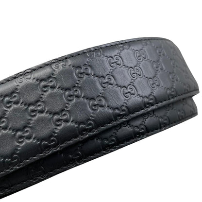 Gucci Belt Micro Guccissima Leather Logo Black Silver