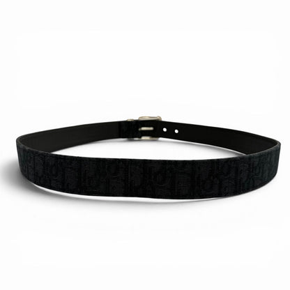 Dior Homme Canvas Leather Oblique Pin Buckle Belt Black Silver