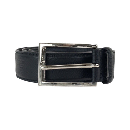 Prada 90 Black Silver Leather Belt
