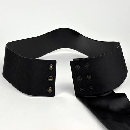 Chanel CC Logo Belt Ribbon Sash Fabric Leather Black