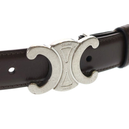 Celine Triomphe Buckle Leather Belt Silver Brown