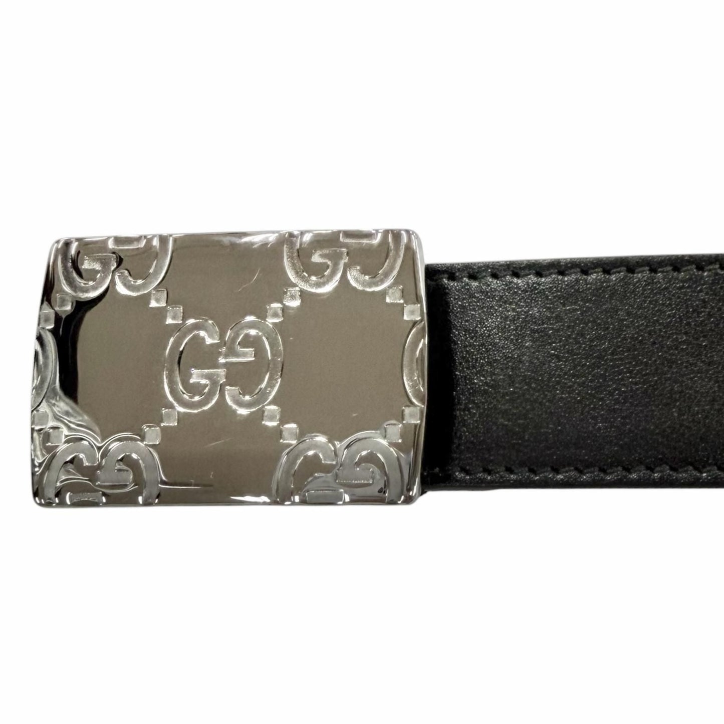 Gucci GG Logo Square Buckle Leather Belt Black Silver 90 36 Recommended