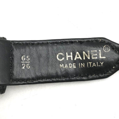 Chanel Logo Plate Gold Vintage Leather Chain Belt Black