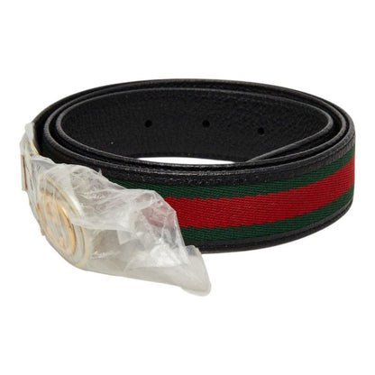 Gucci Sherry Line GG Logo Buckle Belt Black Green Red Leather