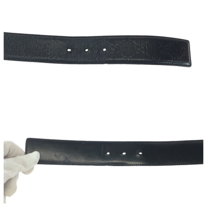 Gucci Guccissima Interlocking 85 Black Silver Leather Belt Buckle