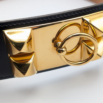 Hermes Collier de Chien Leather Black Belt Gold Medallion