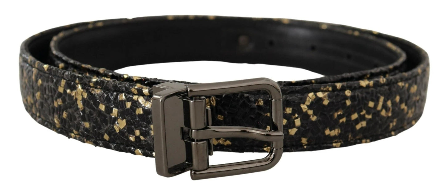 Dolce & Gabbana Gold Black Two-toned Leather Chrome Buckle Belt
