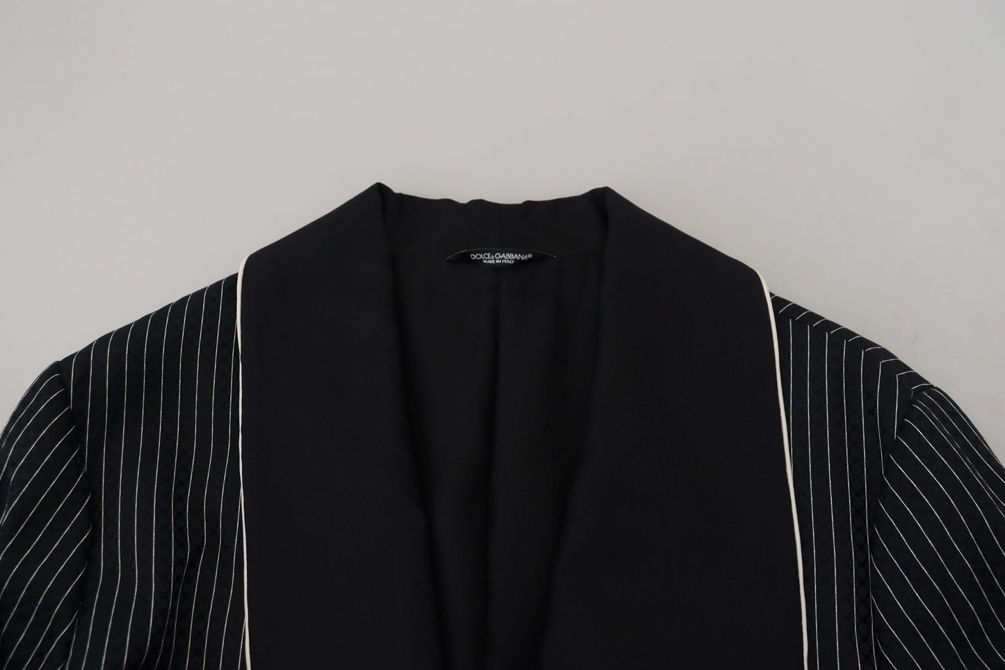 Dolce & Gabbana Dark Gray Robe Striped DG Patch Jacket Men Blazer