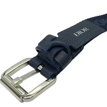 Dior Belt Logo Jacquard Small Item Canvas Leather Navy Silver Hardware