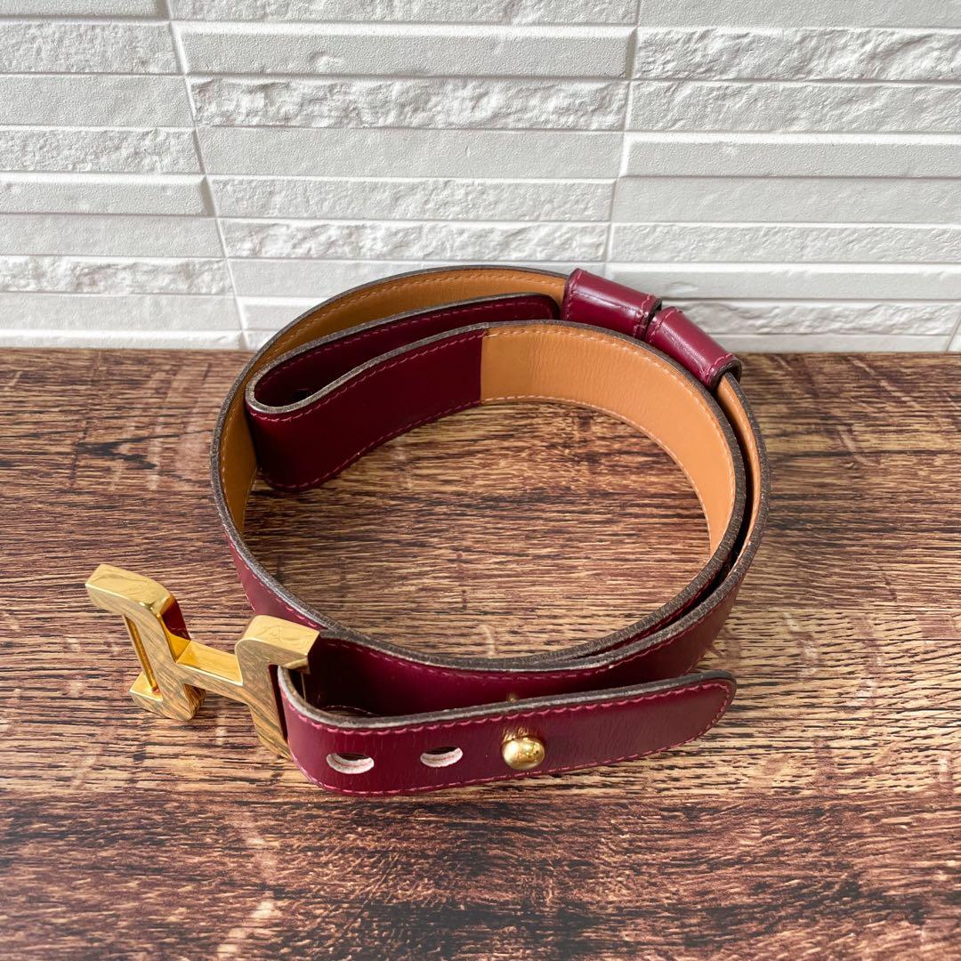 Hermes Leather Buckle Gold Belt Bordeaux